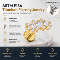 Anting-anting tusuk titanium Aopo G23 ASTM F136 berulir dalam, motif kupu-kupu, bunga, bintang, antialergi, grosir.