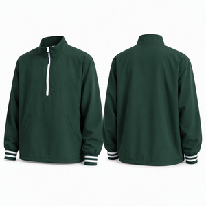 Wholesale Quarter <b>Zip</b> Pullover <b>Jacket</b> <b>Men</b> Poly Cotton Blend <b>Half</b> <b>Zip</b> Windbreaker Anorak Kangaroo Pocket Outdoor Casual - Product Image 4
