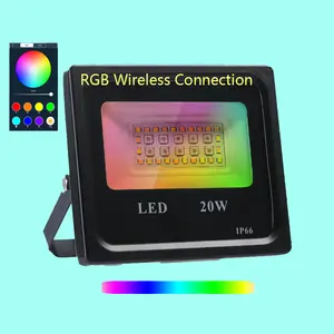 ไฟฟลัดไลท์ LED 20W ควบคุมด้วย WiFi สามารถหรี่แสงได้ IP66กลางแจ้ง CCT ปรับได้จากระยะไกล