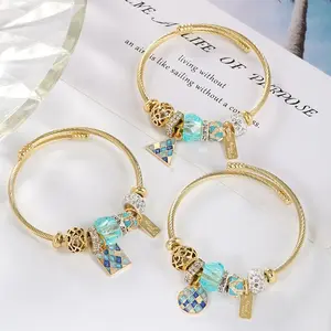 Accessori moda braccialetto d'oro per le donne braccialetti con ciondoli strass braccialetto in acciaio inossidabile all'ingrosso