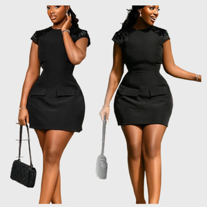 Dropshipping Products Vêtements pour femmes Robes pour femmes Robes d'été pour dames Tempérament pailleté Slim Hip Little Black Women Casual Dress - Product Image 1