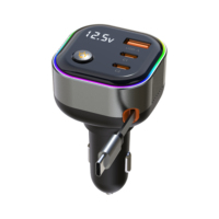 Cargador de Coche Retráctil con Encendedor de Cigarrillos Tipo C de 65W PD, Triple Puerto USB-A, Doble USB-C, Pantalla de Voltaje DC12V-24V para Autos y Camiones