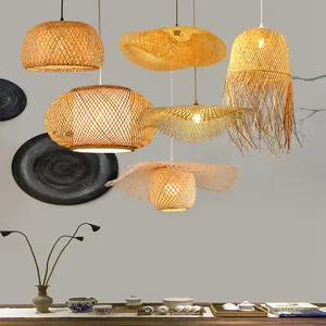 Lustre en bambou naturel Lustre tissé rustique Luminaires de plafond en rotin Lustre créatif Lampe artisanale