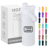 Bouteille d'eau sport isotherme 18 oz avec logo personnalisé, couvercle anti-fuite et poignée de transport pour la randonnée et les activités de plein air