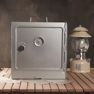 Kompor Oven Kemah kayu portabel dengan termometer & rak dapat diatur, dirancang untuk duduk di atas kompor atau api