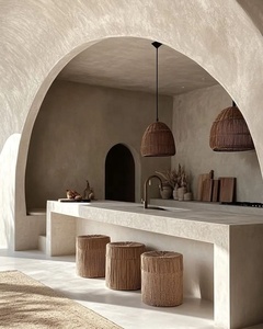 Modern Luxury Wabisabi Modular Eco-Friendly Microcement Kitchen Island Solid Wood Arched Style Kitchen Cabinet Neutral Tone - Product Image 6