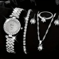 Ensemble de montres en alliage de diamant Cornucopia pour femmes, 5 pièces, bracelet, accessoires, mode, quartz, style européen et américain
