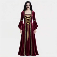 Robe longue en velours acrylique doré style gothique punk pour femme, à manches longues et bretelles, vente directe usine