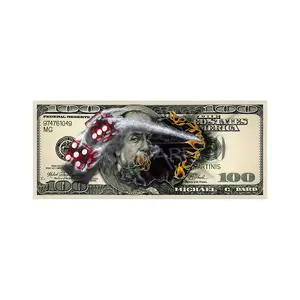 Dollar picture with American president printed on dices jumped out of burnt money painting for home decor