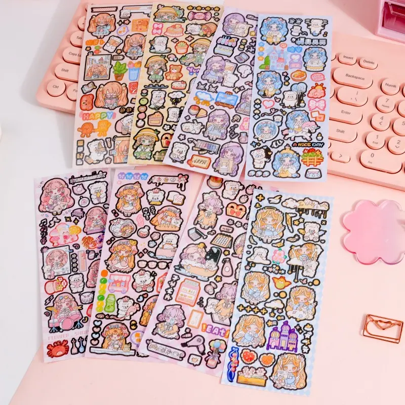 Custom Anime Stickers Adhesive Vinyl Waterproof PVC Stickers Sheet Kiss Cut Holographic Sticker Sheet Printing