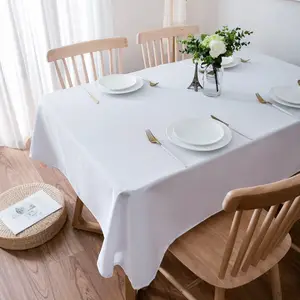 Cotton White Rectangle Table Cloth Modern Plain Dyed