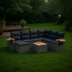 Conjunto de Sofá de Jardín de Ratán Gris Oscuro con Cojines de Espuma de Alta Densidad, Muebles de Exterior de Diseño Contemporáneo, Resistentes al Agua y a los Rayos UV - Product Image 2