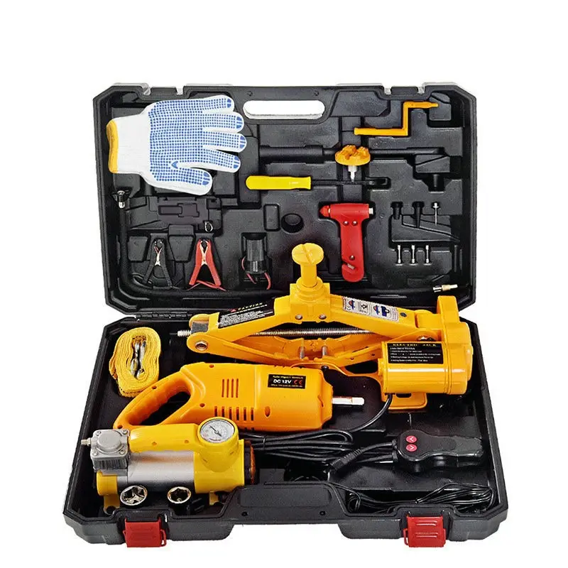 Hot selling 12 V electric wrench inflation pump vehicle mounted toolbox car emergency jack kit car horizontal jack