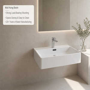 Lavabo de pared rectangular de cerámica blanca personalizado OEM, fácil de limpiar, para proyectos hoteleros - Product Image 2