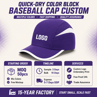 Snel drogende baseballcap met kleurblokken, mesh, ademend, zweetband, verstelbare gesp, sport, aangepast logo, OEM, groothandel, lage minimale bestelhoeveelheid