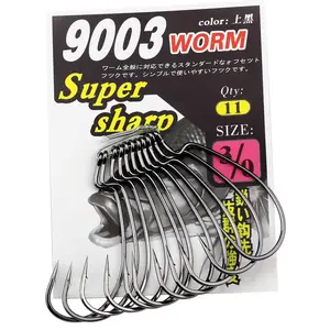 Bkk 9003cd Đen Worm câu cá móc rộng bụng Crank mồi mềm thu hút gia cố thép carbon cao với độ bền cao cho cá chép