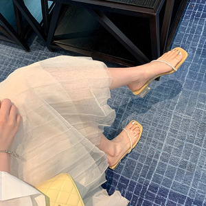 Sandali Trasparenti in PVC con Strass, Punta Quadrata, <span class=keywords><strong>Tacco</strong></span> Spesso in Cristallo, Nuova Moda Estiva, <span class=keywords><strong>Scarpe</strong></span> con <span class=keywords><strong>Tacco</strong></span> Alto da Donna - Product Image 6