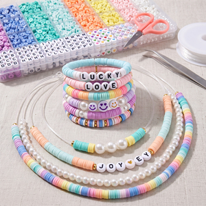 Kit Completo para Hacer Joyas con Cuentas de <span class=keywords><strong>Arcilla</strong></span> Plana, Juego de Cuentas Espaciadoras de <span class=keywords><strong>Arcilla</strong></span> Suave con Cuentas de Alfabeto y Herramientas para Manualidades DIY - Product Image 2