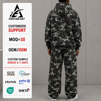Ensemble de survêtement pour homme OEM ODM avec sweat à capuche et pantalon droit en molleton brossé épais, imprimé camouflage numérique sur toute la surface