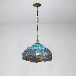 Lámpara Colgante de Vitral Estilo Tiffany LongHuiJing de 16 Pulgadas, Lámpara de Techo de Vitral con Libélula Azul - Product Image 6