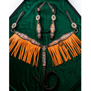 Ensemble de bride et de collier de poitrine en cuir western artisanal, orné de belles décorations perlées, conçu pour une durabilité accrue - Product Image 4