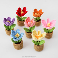 Tanaman Tulip Buatan Rajutan Tangan, Pot Bunga Tulip Rajut Buatan Sendiri