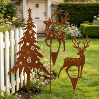 Kit de piquets de jardin en fer rouillé faits à la main avec arbre de Noël pour la décoration de jardin en hiver