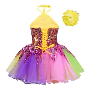 Vestido tutú con apliques de cuello Halter para niña, conjunto de pulsera de flores para Ballet, traje de baile de porristas, ropa para actuación en escenario - Product Image 2
