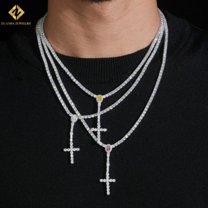 GRA Moissanite Cross <b>Pendant</b> Necklace 925S 18K Gold Plated Round Brilliant Cut Hiphop Style Unisex <b>Emerald</b> Cut Tennis Chain - Product Image 5