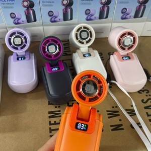 พัดลมระบายความร้อนขนาดเล็ก HX-F386 จอแสดงผลดิจิตอลแบบพกพาแบบพับได้ USB แบตเตอรี่แบบชาร์จไฟได้ใช้งานได้ 3-6 ชม. สีเทา สีขาว สีชมพู - Product Image 1