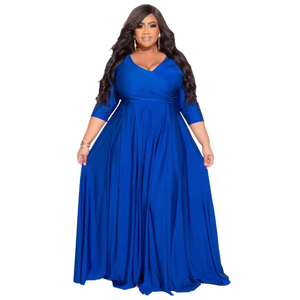 Elegante Vestido Largo con Cuello Cruzado <span class=keywords><strong>y</strong></span> Cintura Imperio, Vestido de Novia de Punto Elástico con Cuello en V <span class=keywords><strong>y</strong></span> Siete Mangas para Mujer - Product Image 3