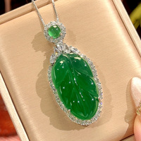 Collier pendentif feuille de jadéite glacée vintage avec zircon, plaqué or, en cuivre, pour femme, bijou de déclaration, vente en gros pour fêtes