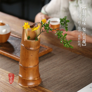 Zhuqi Pavilion Bamboo Root Vase Round Zen Style Decorative Tea Room Ornament Asian Design Gift - Product Image 2