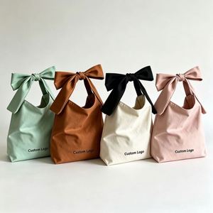 Eco Friendly Canvas Bow Handbag Reusable Decorative Ribbon Bow Tote <b>Bag</b> for <b>Wedding</b> Favor <b>Gift</b> Packaging Custom Logo - Product Image 3