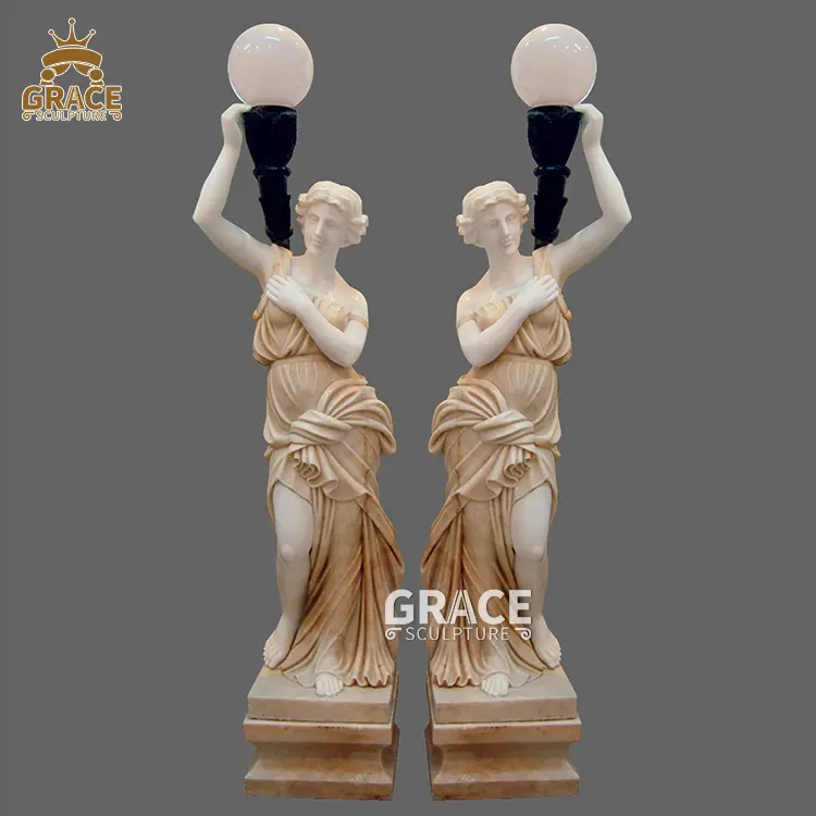 Garten Steins kulptur Natur marmor Lady Lampe Statue Zum Verkauf