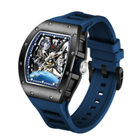 Montre Homme Automatique de Luxe 2026, Cadran Bleu Tendance, Bracelet en Silicone, Montres Mécaniques de Mode
