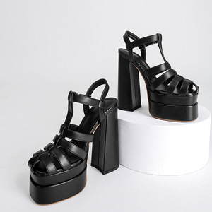 Nuovi Sandali Romani con Tacco Alto e Plateau da Donna, con Fibbia, <span class=keywords><strong>Neri</strong></span>, per Primavera ed Estate, Scarpe Eleganti - Product Image 4