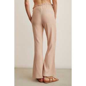 Pantalon large Luna rose poudré en crêpe, taille élastique, bordure passepoilée, taille haute, pour femme - Product Image 1