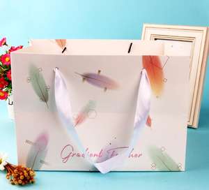 Boîte-cadeau et sacs en papier imprimés à plumes, pas cher, personnalisé, avec poignée avec ruban, pour le thé, <span class=keywords><strong>les</strong></span> bonbons et <span class=keywords><strong>biscuits</strong></span>, tendance, vente en gros - Product Image 3