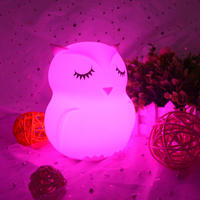 Mini lampe LED en forme de hibou mignon, interrupteur tactile, lampe de chevet en silicone rechargeable par USB, 9 couleurs, pour enfants et nourrissons