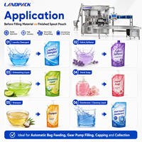 Machine automatique de remplissage, de bouchage et de scellage de sachets préformés à bec verseur pour liquides (boissons, yaourts, jus, détergent à lessive) à 10 têtes