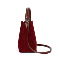 Tas Selempang Kulit PU Kustom Grosir, Tas Bahu Wanita Modis, Tas Messenger Suede, Tas Bucket Wanita
