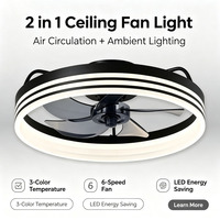 Ventilateur de plafond haut de gamme 60W avec éclairage, intensité réglable, en fer et acrylique, 6 vitesses, pour chambre et salon