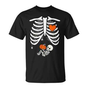 Camiseta de Halloween con estampado de esqueleto de bebé embarazado y tórax para otoño - Product Image 1