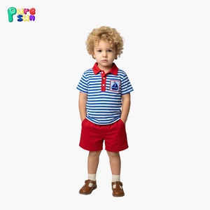 Conjunto de Ropa Infantil Puresun con Cuello <span class=keywords><strong>Polo</strong></span> Personalizado, Apliques, Dos Piezas, Ropa para Niños, Estampado, Manga Corta, Algodón, Conjuntos de Ropa para Niños - Product Image 1