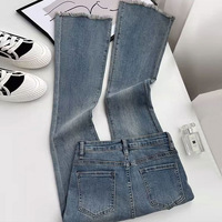 2025 nouvelles femmes taille haute lavé évasé jean Denim à volants ourlet ample jean