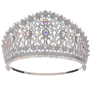 Large Rhinestone Pageant <b>Crown</b> Multicolor Crystal <b>Tiara</b> For Wedding Bridal Birthday Party Headpiece - Product Image 2
