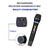 Système de Microphones Karaoké Dynamiques Sans Fil Double UHF Anti-Larsen Récepteur Rechargeable Plug & Play Ensemble de Microphones avec Batterie au Lithium Intégrée