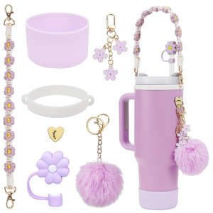 Juego de 7 Accesorios para Vasos de 40 oz, Decoraciones Iniciales para Vasos, Incluye Funda de Silicona para Pajita, Tapa, Base, Correa de Mano - Product Image 2