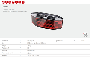 Feu arrière LED <span class=keywords><strong>pour</strong></span> vélo électrique Wuxing Starunion <span class=keywords><strong>K</strong></span> Mark K1515, norme allemande StVZO approuvée, 6V 12V 24V 36V 48V - Product Image 6